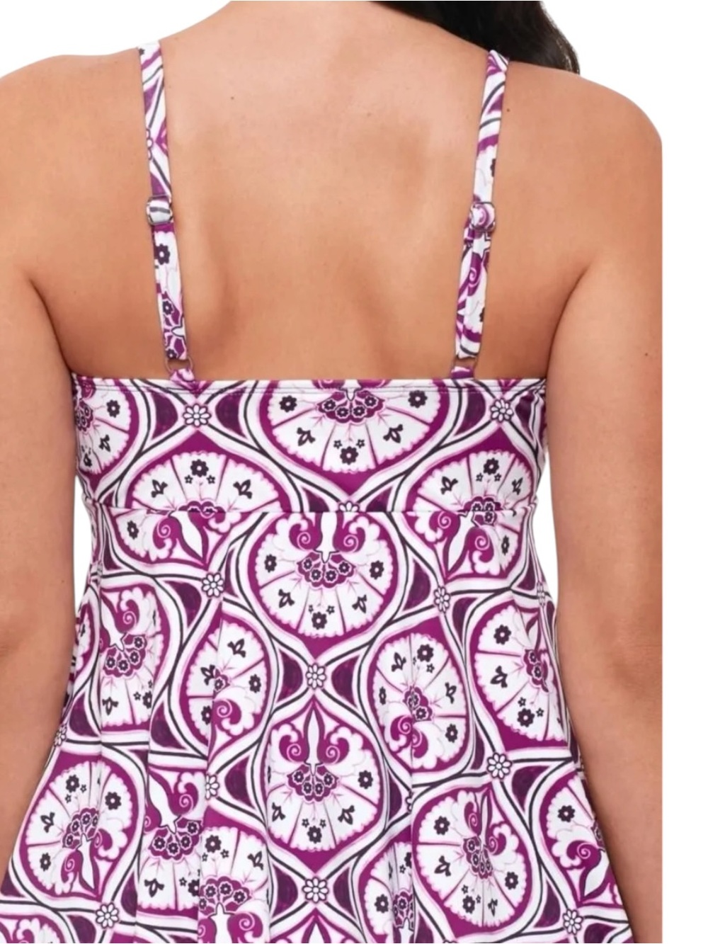 Swim Solutions Women’s Printed Nylon Tankini Swim Top White Magenta Size 16 NWT - Picture 3 of 9
